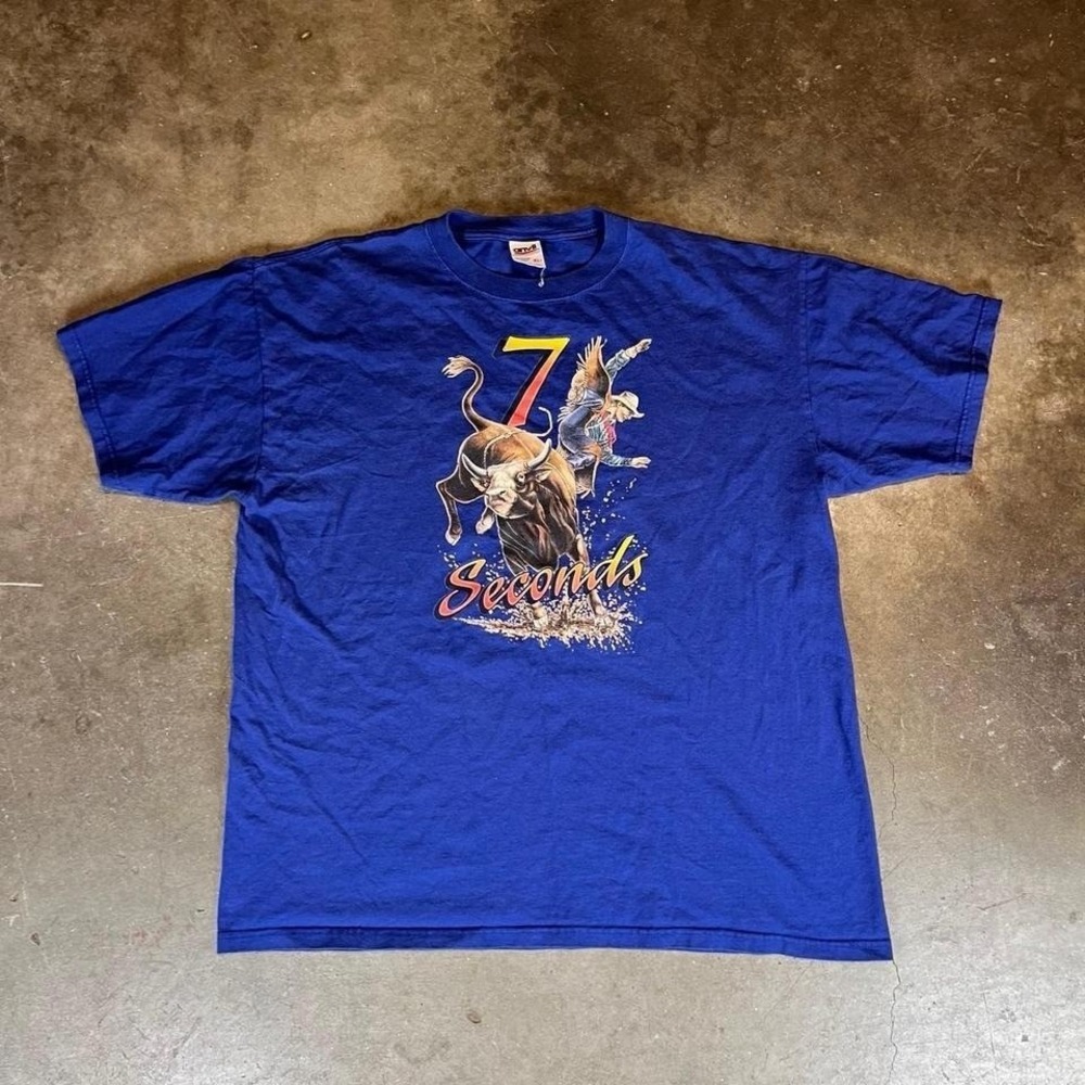 Vintage 90s made in USA 7 Seconds blue bull riding tee Men's Size XL